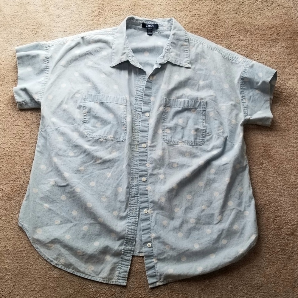 1X Chaps, blue with white polka dots